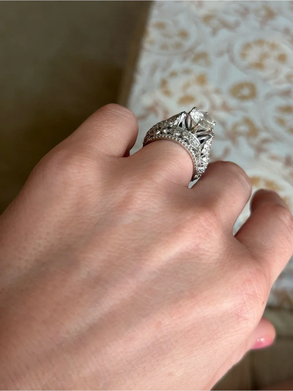 Vintage-Inspired Silver Bridal Ring Set with Clear Center Stone